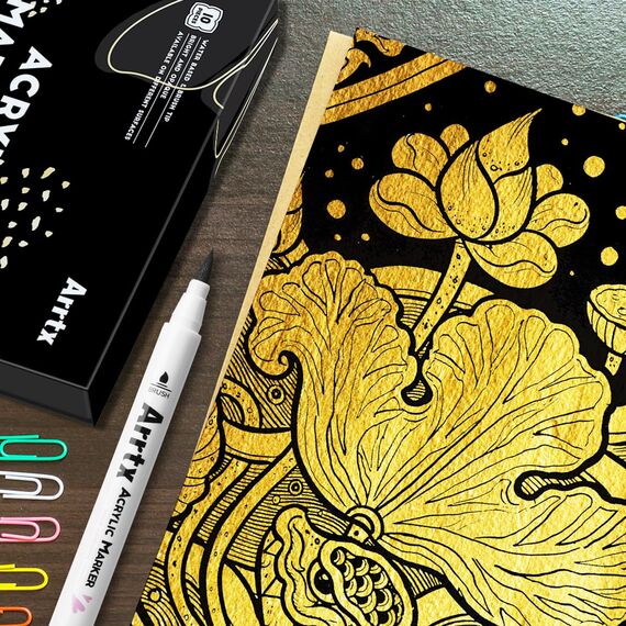 Arrtx Acrylstifte für Steine Wasserfest 10 Stück Dual Tip Stifte Steine Bemalen Permanent Acrylmarker für Holz, Leinwand, Glas, Papier, Keramik-4 Weiß, 4 Schwarz, 1 Gold und 1 Silber