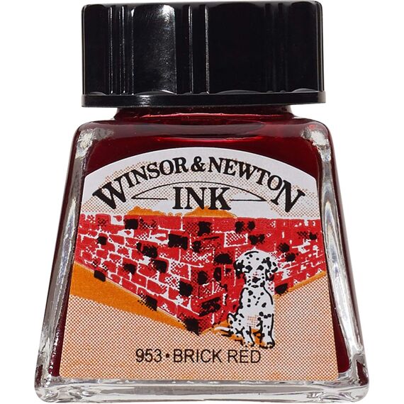 Winsor & Newton 1005040 Drawing Inks - Zeichentusche für Kalligraphen, Illustratoren, Grafikern, Künstler - wasserbeständige Farben, herrvorragender Transparenz, 14ml Flasche - Ziegelrot
