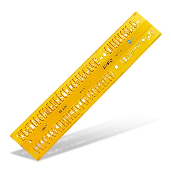 Aristo Isonorm Schriftschablone gerade Mittelschrift (7,0 mm, H-Profil, Typ B, formstabiler PET-Kunststoff) orange-transparent