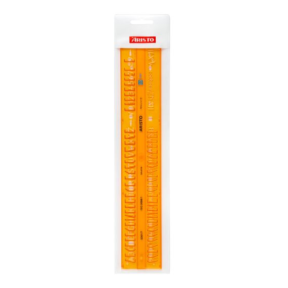 Aristo Isonorm Schriftschablone gerade Mittelschrift (7,0 mm, H-Profil, Typ B, formstabiler PET-Kunststoff) orange-transparent