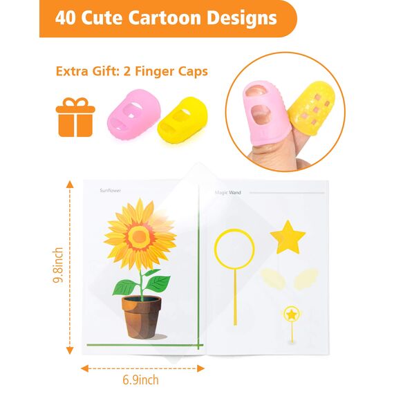 3D-Druck-Zeichenbuch, wiederverwendbare bunte 40 Muster dickes Papier Vorlage mit einer klaren Platte, Malerei Graffiti-Vorlage für 3D-Stift DIY Geschenk (Cute Childhood)