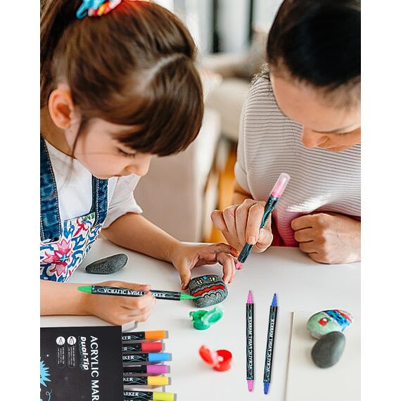 Huifoo Acryllackstifte 36 Farben Doppelspitze für Keramik, Stoff, Kunststoff, Glas, Metall, Felsen, Leinwand, Papier, DIY