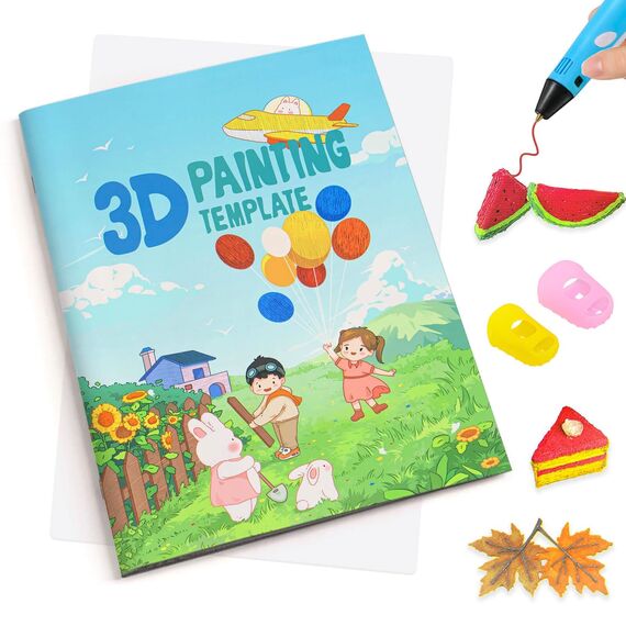 3D-Druck-Zeichenbuch, wiederverwendbare bunte 40 Muster dickes Papier Vorlage mit einer klaren Platte, Malerei Graffiti-Vorlage für 3D-Stift DIY Geschenk (Cute Childhood)