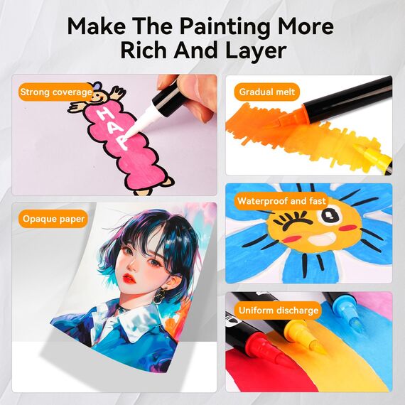 Acrylfarben-Stifte, Farbmarkierer, 24 Farben, Doppelspitze, Farbstifte mit Pinselspitze und feiner Spitze für Steinmalerei, Holz, Kunststoff, Leinwand, Farbmarker für Bastelarbeiten, Kunstbedar