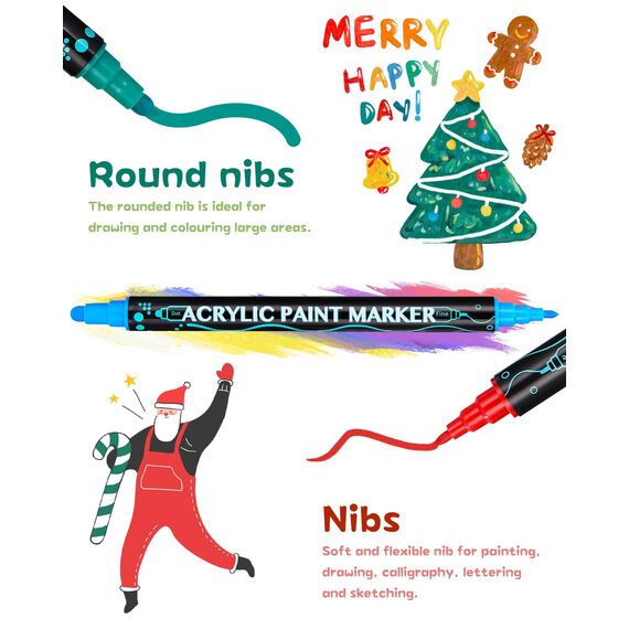 Acrylstifte Dual Tip 48er Set - Wasserfest für Steine, Holz, Glas, Leinwand, Stoff, DIY & Keramik