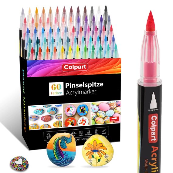 colpart Pinselspitze Acrylfarbe Stifte-60 Farben Acrylfarbe Marker Kalligraphie Kunst Marker ostereier zum bemalen für Kartenherstellung, Rock Malerei, Stein, Keramik, Glas, Holz, Leinwand, Metall
