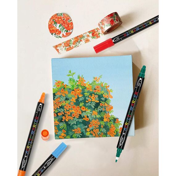 colpart Acrylfarbe in 24 Farben – Marker mit Doppelspitze, Acrylfarbenstifte, Farbmarker für Steinmalerei, Leinwand, Kunststoff, Metall, Holz und Stein, Punktmarker für Bastelarbeiten, Kunstbedarf