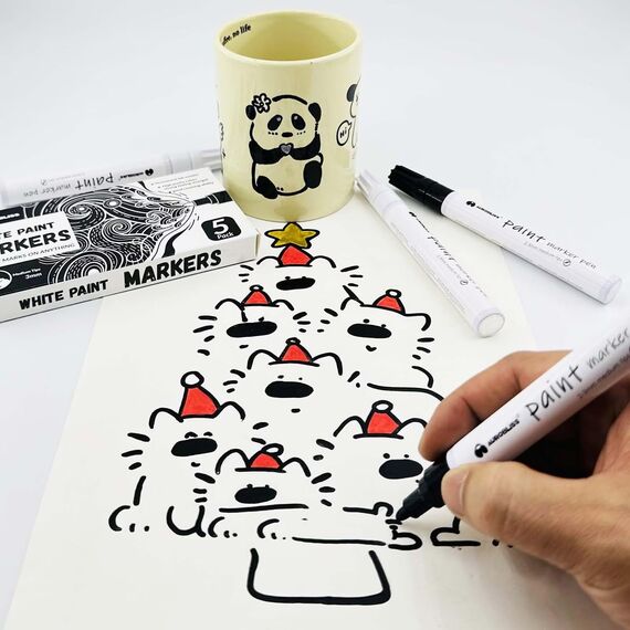 Aurobliss Lackmarker Schwarz 5 Stück, Lackstift Wasserfeste Stifte für Holz, Steine, Schiefer, Gummi, Metall, Glas, Plastik, Textilien Permanent Marker Schwarz Dicke Spitze