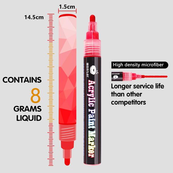 wonsar Acrylstifte Marker Stifte, 12 Farben Wasserfest Acrylstifte für Steine Bemalen, Acrylfarben Stifte für Glas Kinder DIY Keramik Porzellan Metall Kunststoff Holz, Leinwand (Medium Spitze)