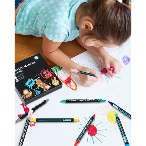 Acrylstifte für Steine Wasserfest, acrylfarbene Stifte, 48 Farben/24 Stück Dual Tip Acrylfarben Stifte zum Malen von Steinen, Holz, Glas, Leinwand, Stoff, DIY Fotoalben und Keramik