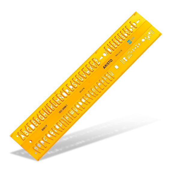 Aristo Isonorm Schriftschablone gerade Mittelschrift (7,0 mm, H-Profil, Typ B, formstabiler PET-Kunststoff) orange-transparent