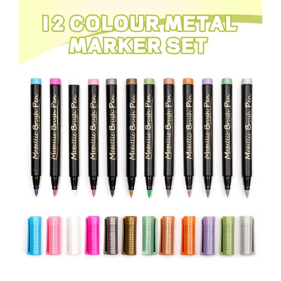 Huifoo Metallic Stifte,12 Farben Dual tip Metallic Marker Stifte Set,Acrylstifte für Steine Wasserfest für Steine Holz,Glas,Leinwand,Stein,Stoff,DIY Fotoalben,Keramik