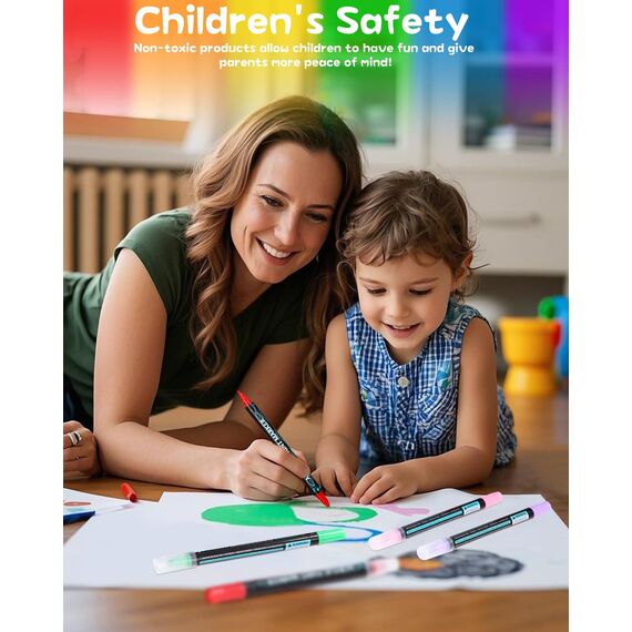 Huifoo Acrylstifte für Wasserfest,60 Stifte Dual Tip Acrylfarben Stifte Steine Bemalen Set,acrylfarben für Steine Holz,Glas,Leinwand,Stein,Stoff,DIY Fotoalben,Keramik