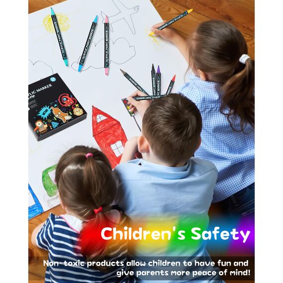 Acrylstifte für Steine Wasserfest, acrylfarbene Stifte, 48 Farben/24 Stück Dual Tip Acrylfarben Stifte zum Malen von Steinen, Holz, Glas, Leinwand, Stoff, DIY Fotoalben und Keramik