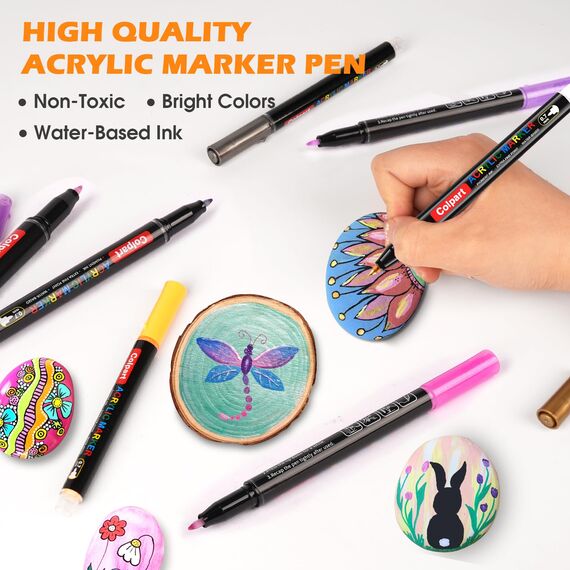 colpart Acrylstifte für Steine wasserfest Extra feine Acrylmalstifte 72 Farben Acrylfarbenstifte für das Malen auf Steinen, Holz, Leinwand, Stein, Glas und Keramikoberflächen.