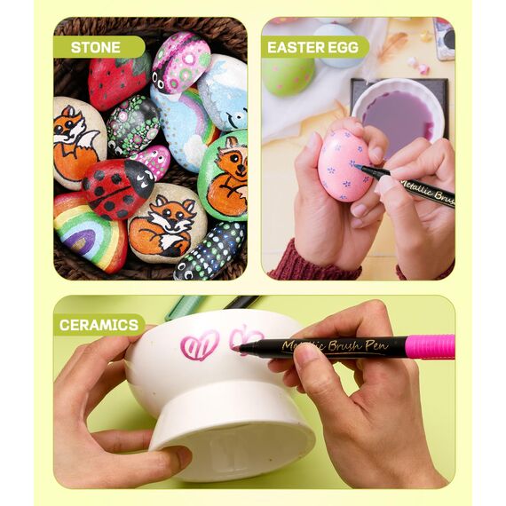 Huifoo Metallic Stifte,12 Farben Dual tip Metallic Marker Stifte Set,Acrylstifte für Steine Wasserfest für Steine Holz,Glas,Leinwand,Stein,Stoff,DIY Fotoalben,Keramik