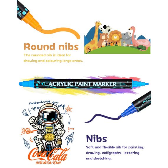 Huifoo Acryllackstifte 36 Farben Doppelspitze für Keramik, Stoff, Kunststoff, Glas, Metall, Felsen, Leinwand, Papier, DIY