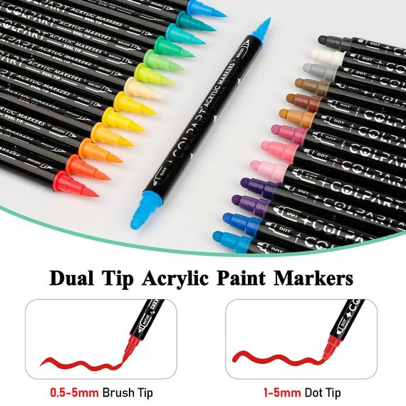 colpart Acrylstifte für Steine wasserfest-Steine Ostereier zum Bemalen Doppelendige Acrylic PaintPermanent Marker Stift Für Kunststoff Glas Holz Keramik Metall Reifen Leinwand.60BagtypeBrushSet