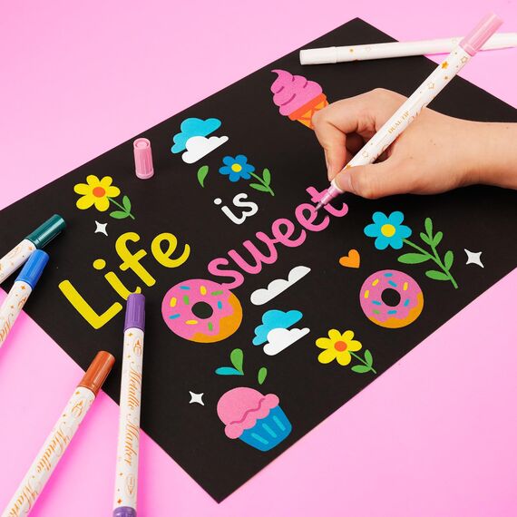 Metallic Marker Stifte,10 Dual Tip Metallic Acrylstifte Wasserfest,Metallischen Marker Set für Gästebuch, DIY Scrapbook,Goldstift für Holz,Glas,Steine,Keramik,Papier,Kunsthandwerk