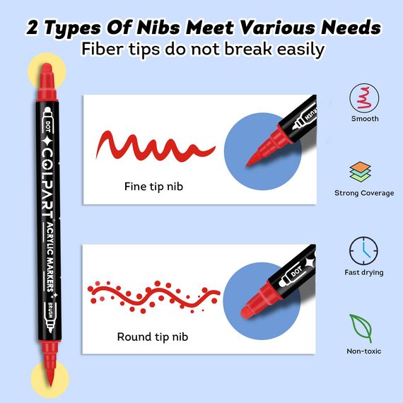 colpart Acrylfarben stifte Acrylstifte für Steine Wasserfest 36PCS Acrylic Paint Marker Stifte Steine Bemalen Set Ostereier zum Bemalen Für Kunststoff Glas Holz Keramik Metall Reifen Leinwand.