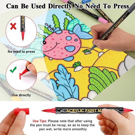 colpart Acrylstifte für Steine wasserfest-72Bagtype-ostereier zum bemalen Doppelendige Acrylic PaintPermanent Marker Stift Für Kunststoff Glas Holz Keramik Metall Reifen Leinwand.