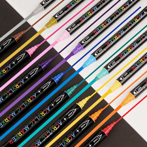 colpart Acrylfarbe in 24 Farben – Marker mit Doppelspitze, Acrylfarbenstifte, Farbmarker für Steinmalerei, Leinwand, Kunststoff, Metall, Holz und Stein, Punktmarker für Bastelarbeiten, Kunstbedarf