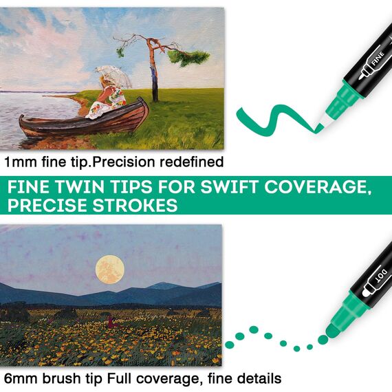 colpart Acrylfarbe in 24 Farben – Marker mit Doppelspitze, Acrylfarbenstifte, Farbmarker für Steinmalerei, Leinwand, Kunststoff, Metall, Holz und Stein, Punktmarker für Bastelarbeiten, Kunstbedarf