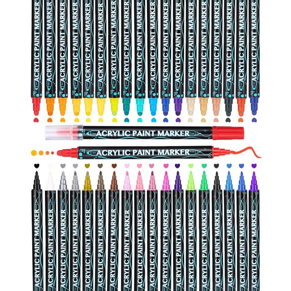 Huifoo Acryllackstifte 36 Farben Doppelspitze für Keramik, Stoff, Kunststoff, Glas, Metall, Felsen, Leinwand, Papier, DIY