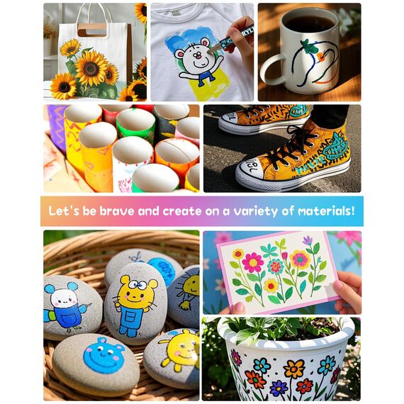 Huifoo Acrylstifte für Wasserfest,60 Stifte Dual Tip Acrylfarben Stifte Steine Bemalen Set,acrylfarben für Steine Holz,Glas,Leinwand,Stein,Stoff,DIY Fotoalben,Keramik