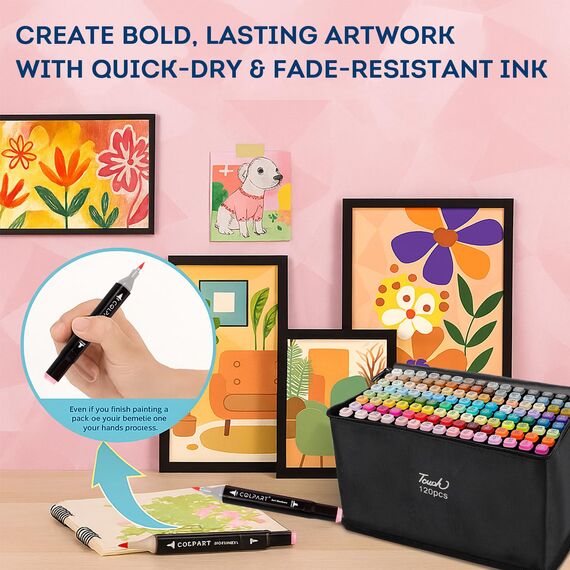 colpart colpart120+2Farben Alkohol Marker Brush Tip Set Filzstifte Permanenter für Manga, Design, Malerei, Zeichnung, Twin Marker Stifte zum Zeichnen und Malen für Erwachsene