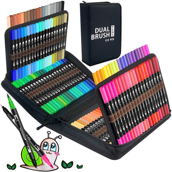 Halobios Dual Brush Pen Set, Filzstifte 120 Farben Pinselstifte Marker Aquarell Stifte Für Kinder und Erwachsene, Ausgestattet mit Schwarzer Tragetasche Lagerbasis