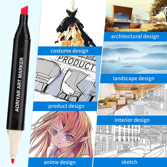Aoriyar Marker Stifte 80 Farben, Alkohol Kunst Marker Färben Künstler Stifte Dual Tip Marker Stifte Set für Erwachsene Studenten Manga Skizze Zeichnen Skizzieren Unterstreichung Illustration Malerei
