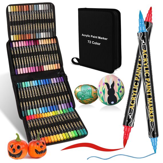 colpart Acrylstifte für Steine wasserfest-72Bagtype-ostereier zum bemalen Doppelendige Acrylic PaintPermanent Marker Stift Für Kunststoff Glas Holz Keramik Metall Reifen Leinwand.