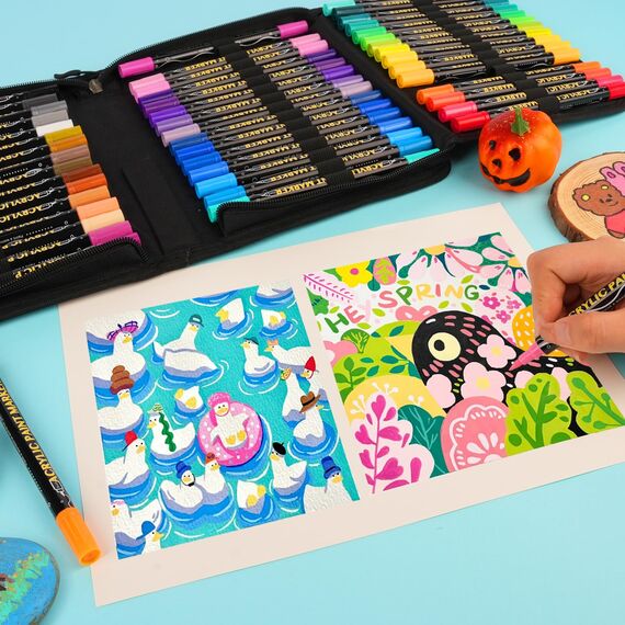 colpart Acrylstifte für Steine wasserfest-72Bagtype-ostereier zum bemalen Doppelendige Acrylic PaintPermanent Marker Stift Für Kunststoff Glas Holz Keramik Metall Reifen Leinwand.