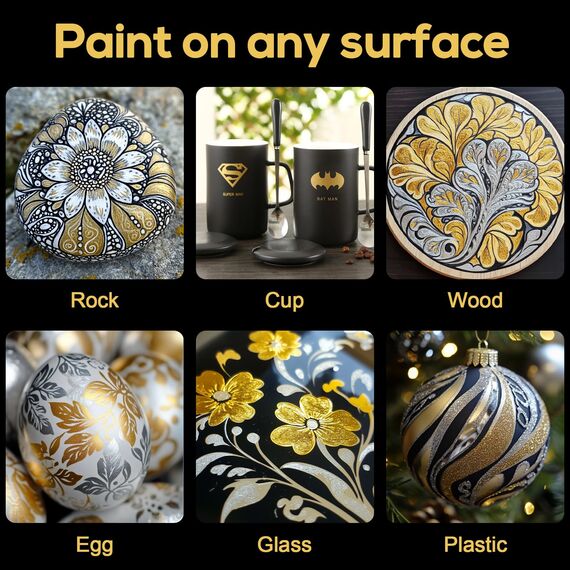 ABEIER Acrylstifte 12 Stück Gold, Silber, Weiß, Schwarz, Doppelspitze Metallic Marker Stifte,Schnelltrocknende Akrylstifte für Holz, Glas, Stoff, Leinwand, Keramik, Metall