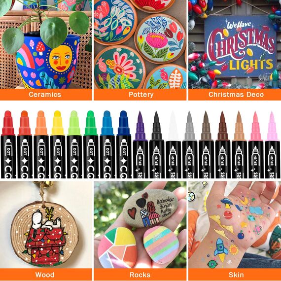 colpart Acrylic Paint Markers,Acrylic Paint Pens Paint Markers,60 Colors Dual Tip Paint Pens With Medium Tip and Brush