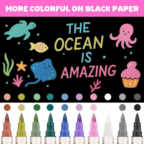 Metallic Marker Stifte,10 Dual Tip Metallic Acrylstifte Wasserfest,Metallischen Marker Set für Gästebuch, DIY Scrapbook,Goldstift für Holz,Glas,Steine,Keramik,Papier,Kunsthandwerk