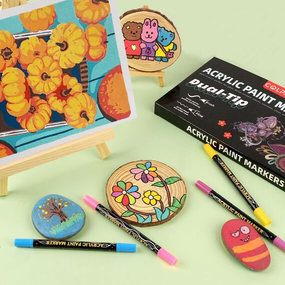 colpart Acrylstifte für Steine wasserfest – 2-in-1 Dual-Tip: Flexible Pinselspitze & Feine Spitze – Direct-Liquid System ohne Pumpen – Acryl Stifte für Flächen & Präzise Details – 48 Farben