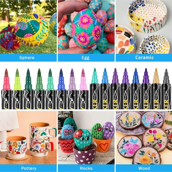 colpart Acrylstifte für Steine wasserfest – 2-in-1 Dual-Tip: Flexible Pinselspitze & Feine Spitze – Direct-Liquid System ohne Pumpen – Acryl Stifte für Flächen & Präzise Details – 48 Farben