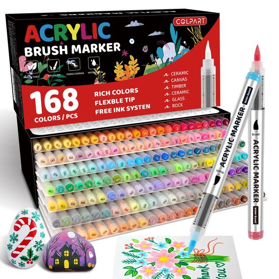 colpart Pens Acrylstifte für Steine wasserfest-168 Farben Steine Bemalen Doppelendige Acrylic PaintPermanent Marker Stift Für Kunststoff Glas Holz Keramik Metall Reifen Leinwand.