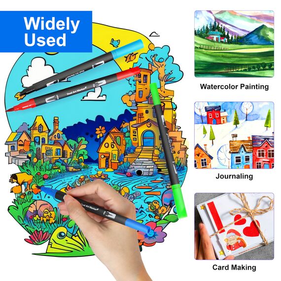 Halobios Dual Brush Pen Set, Filzstifte 24 Farben Pinselstifte Marker Aquarell Stifte Für Kinder und Erwachsene, Fineliner Set Malstifte Für Kalligraphie Bullet Journal Handlettering Manga Malbücher