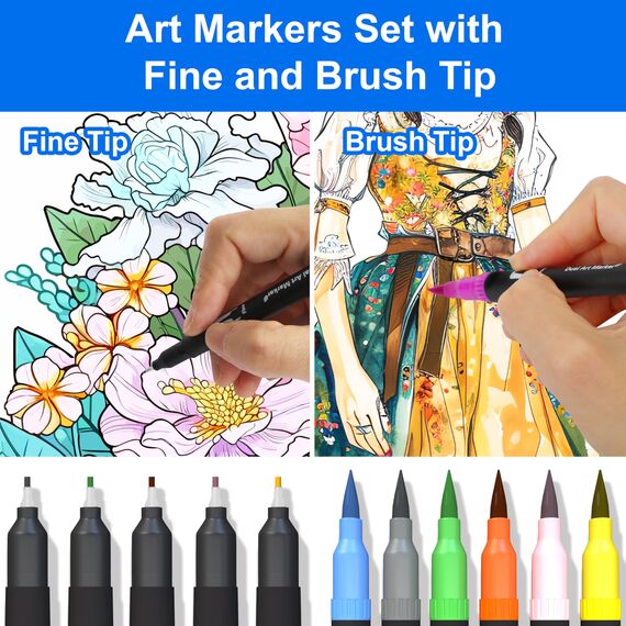 Halobios Dual Brush Pen Set, Filzstifte 24 Farben Pinselstifte Marker Aquarell Stifte Für Kinder und Erwachsene, Fineliner Set Malstifte Für Kalligraphie Bullet Journal Handlettering Manga Malbücher