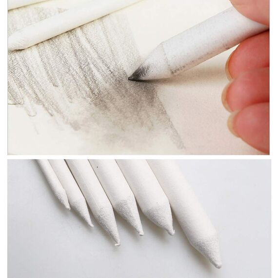 6 Stück Papierwischer Bleistife, 4/6/9/10/12/13mm Doppelköpfe Papier Stift Weiß Art Papier Stümpfe für Zeichnen DIY