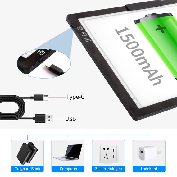 elice leuchtplatte din a4 mit Tasche/Ständer,Wiederaufladbares leuchttisch A4,Tragbares 6 Helligkeitsstufen & Stufenloses Dimmen zeichenplatte,light pad für Diamond Painting,Zeichnen,Skizzieren,Tattoo
