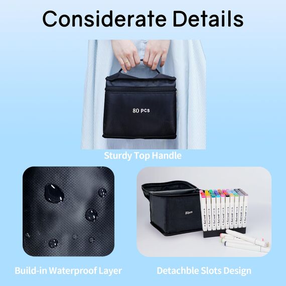 Vokiuler 80 Farben Marker Stifte, Alkohol Marker mit kreativen App, Twin Marker Set für Erwachsene Zeichnen Manga Illustration, Als Geschenk für Weihnachts une Geburtstag mit Tragetasche