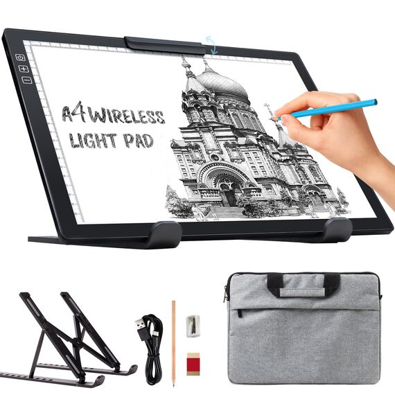 elice leuchtplatte din a4 mit Tasche/Ständer,Wiederaufladbares leuchttisch A4,Tragbares 6 Helligkeitsstufen & Stufenloses Dimmen zeichenplatte,light pad für Diamond Painting,Zeichnen,Skizzieren,Tattoo