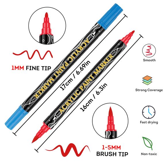 colpart Acrylstifte für Steine wasserfest-48Bagtype ostereier zum bemalen Doppelendige Acrylic PaintPermanent Marker Stift Für Kunststoff Glas Holz Keramik Metall Reifen Leinwand.