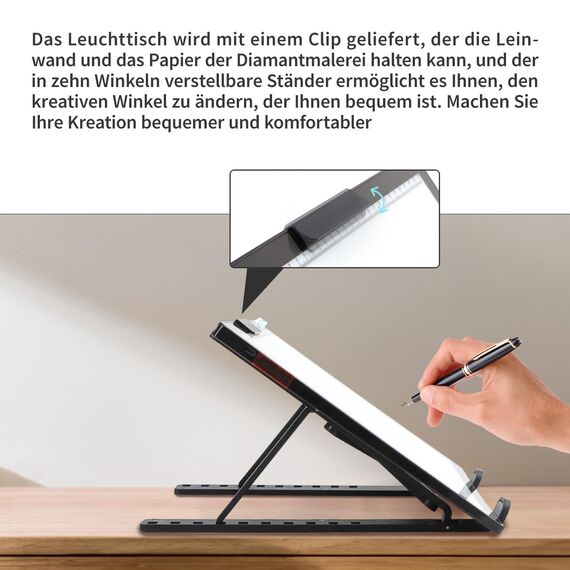 elice leuchtplatte din a4 mit Ständer/Clip,Wiederaufladbares leuchttisch A4,Tragbares 6 Helligkeitsstufen & Stufenloses Dimmen zeichenplatte,light pad für Diamond Painting,Zeichnen,Skizzieren,Tattoo