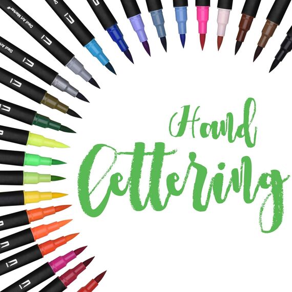 Dual Brush Pen Set, 24 Farben Doppelfasermaler Filzstifte, Wasserbasis Aquarellstifte für Aquarell Watercolo Bullet Journal Handlettering Kalligraphie Manga Malbücher, mit Fasermaler und Fineliner