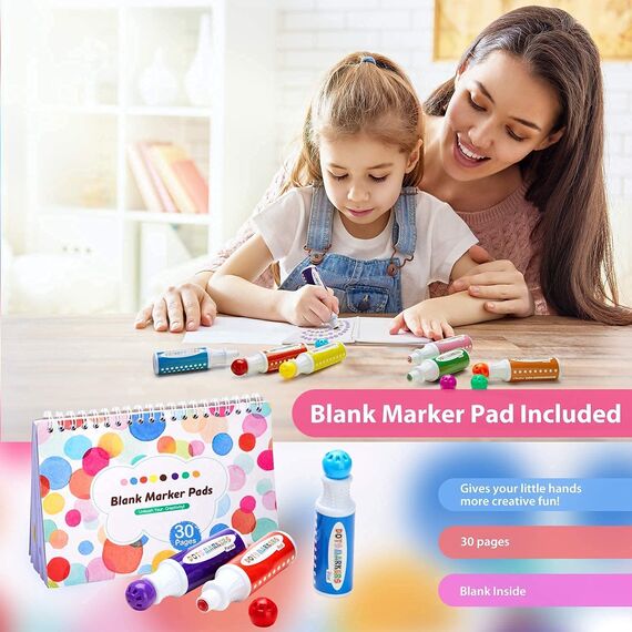 Ohuhu Bingo Dabbers, 8 Farben Auswaschbar Dot Marker für Kinder (40 ml) mit einem leeren 30 Seiten Kinder Activity Book für Vorschule ungiftig Wasser-basierte Punkt-Kunstmarker